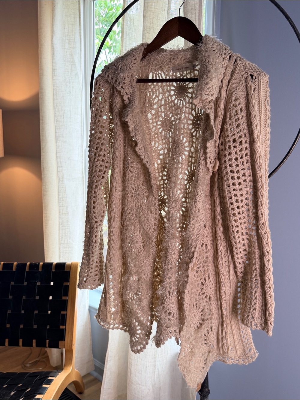 Simply Couture Crochet Open Cardigan in Blush Beige